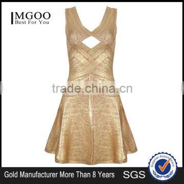 MGOO 2015 Brand Custom Made Cheap Price Gold Bandage Dress For Women Open With Back A Line Hollow Out Dress H487 photo-3