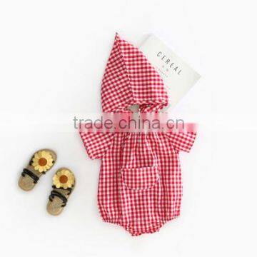 Seersucker Romper And Bonnet Summer Newborn Baby Clothing Set Gingham Clothes photo-3