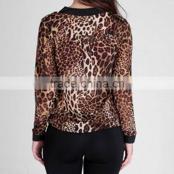 2015 Women Blouse Leopard Print Shirt Long Sleeve V -Neck Top Loose Blouses Plus Size Chiffon Shirt photo-4