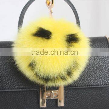 Myfur Cute Smile Face Handmade Fox Fur Pom Pom Charm Real Fur Pompom Wholesale photo-4