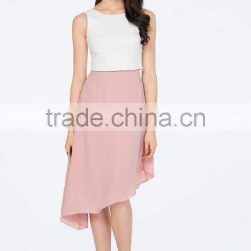 Www Six Photo Com Ladies Pink Chiffon Asymmetrical Skirt photo-3