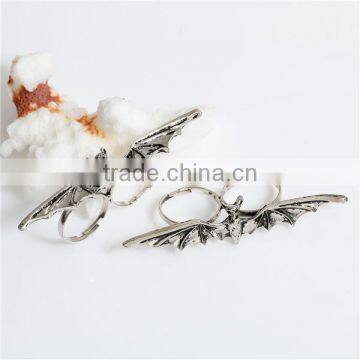 3D Adjustable Double Finger Ring Antique Silver Halloween Bat Animal Round 14.3mm photo-2