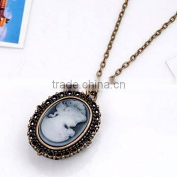 Vintage Egg-Shaped with Pictures Smooth Open Faced Pocket Watch Necklace