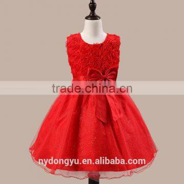 girl rose bowtie princess dress/ girl flower princess dance dress /red sd