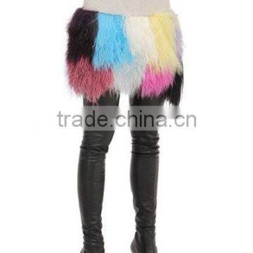 YR947 Fringed Patchwork Mongolia Wool Skirt Real Timbet Lamb Fur Skirt photo-3
