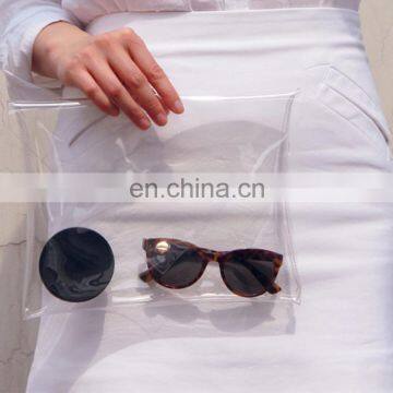 Ladies Clear medium clutch PVC Vinyl Handmade Transparent handbag cosmetic pouch