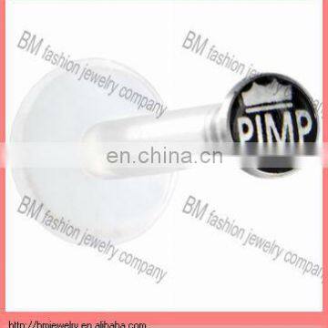 Bioplast acrylic lip labret ring body piercing jewelry with crown logo