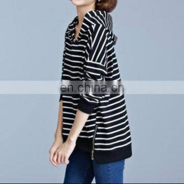 Manufacturer Womens Ladies Hoodie Sweatshirt Hooded Tops Zip Stripe Casual T-shirt photo-5