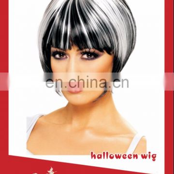 Cosplay synthenic mixed black and white short wig hair for women decoration