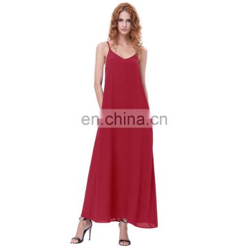 Kate Kasin Sexy Womens Summer Casual Loose Spaghetti Straps V-Neck Red Maxi Dress KK000700-2