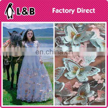 custom fashion colorful 3D butterfly embroidery lace fabric