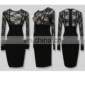 2016 factory price high quality Sexy woman night club party Long Sleeve Lace Bandage Dress