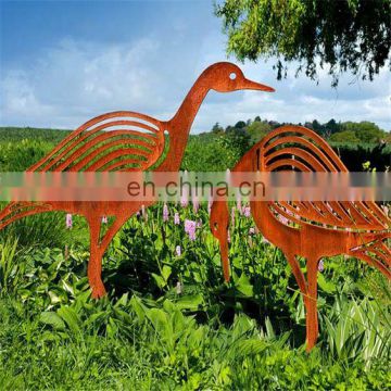 corten steel rusty metal outdoor birds sculpture art for garten decor