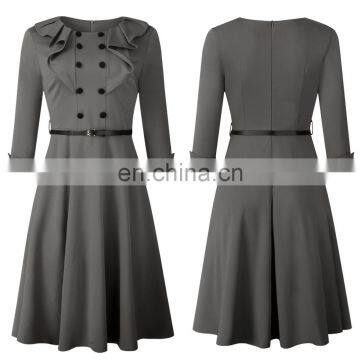 LAITE D2117 Autumn Women Splicing Casual Dresses Women Plus Size Dresses With Belt photo-4