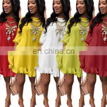 Summer Fashion Women Casual Neck Half Sleeve Side Flared Keen-length Solid T-Shirt Blouse Dress photo-2