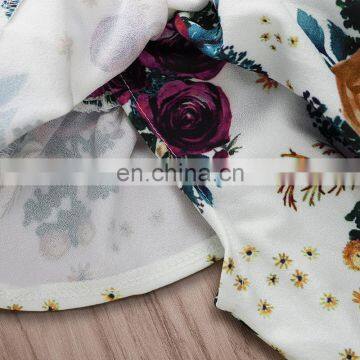 2019 Summer Kids Outfit Cotton Girls off Shoulder Tops Floral Print Tshirt & Girls Flower Shorts 2pc Set photo-5