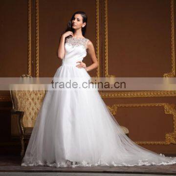 2016 New Arrival Elegant off Shoulder Sweetheart Lace Bottom Crystals Neck Open Back White Bride Wedding Dress Quality Choice photo-3