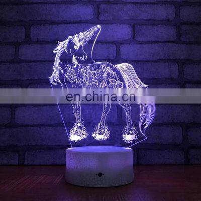 3D Illusion horse lamp acrylic led unicorn night light table desk lamp for bedroom