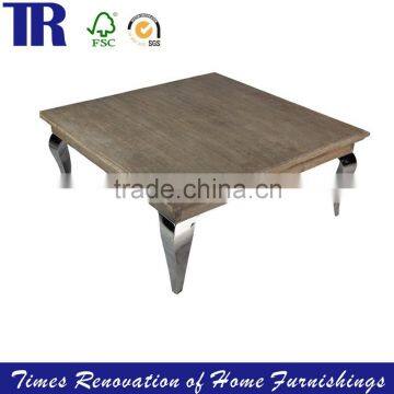 Stainless Steel Legs coffee Table,Solid Wooden(OAK) Top Coffee Table,Square Coffee Table