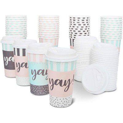 Custom printed cute disposable coffee cups with lids milk tea cup hot drink take away cups with lid