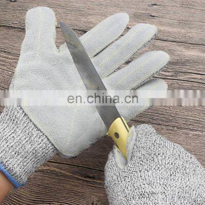 HY Cut Resistant Thick Leather Palm Coated Gloves for Carving