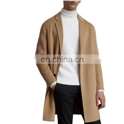 Customized Fashion Boutique Windproof men custom fit brown long trench woolen coat