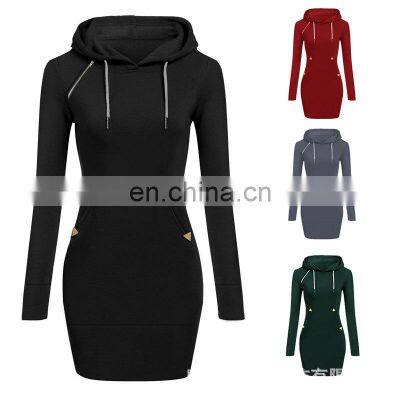 Wholesale custom ladies spring and autumn new casual hooded sweater dress large size pullover hoodie long sleeve women's skirt