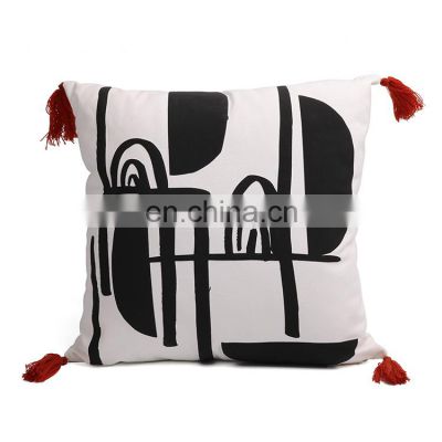 K&B simple design black white canvas tassel luxury cushions home decor cushion pillow throw pillow