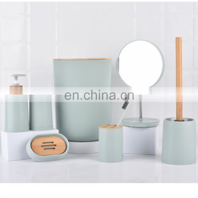 6 piece plastic bamboo bathroom accessories set