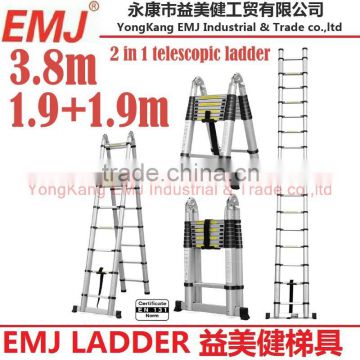 3.8m 2 in 1 telescopic ladder single ladder 3.8m A type ladder 1.9m+1.9m