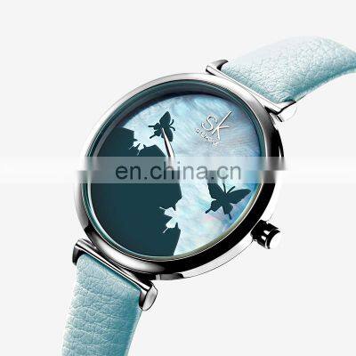 SHENGKE Baby Blue PU Leather Band Watchs China Stylish Dial Design Wristwatch OEM Logo Quartz Handwatch K0101L