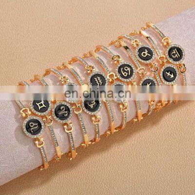 Latest Design Fashion 12 Zodiac Design Gold Diamond Pendant Charm Women Zodiac Sign Bracelet