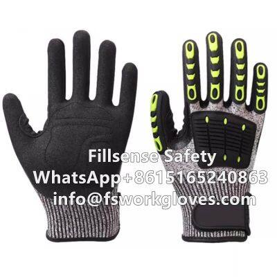 Cut and Impact Resistant  UHMWPE(HPPE) Liner Nitrile Sandy Coated TPR Anti Impact Gloves Anti Vibration Gloves