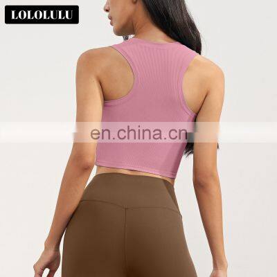 New Arrival Ribbed High Support Sports Crop Tops Yoga Fixed Cups Fitness Quick Dry Bras 69nylon 31spandex