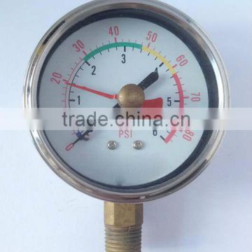 YN63CE 63mm(2.5") liquid filled pressure gauge with red active pointer