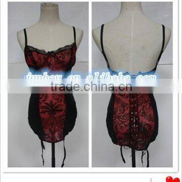 hot sale wholesale cheap black &red Faux Stretch Leather Intimate Lace Up Top Bustier Corset