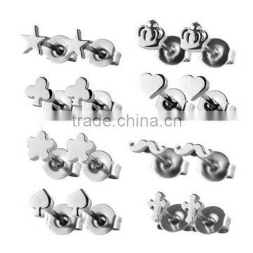 8 Pairs Assorted Wholesale Lot Cute Stainless Steel Stud Earrings, Hypoallergenic