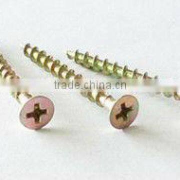 Flat head phillips yellow zinc plated chipboard screw