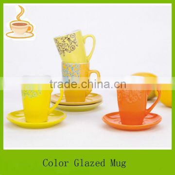 LJ-4324 cheap ceramic mugs / ceramic coffee mug with saucer / unique shape ceramic coffee mugs