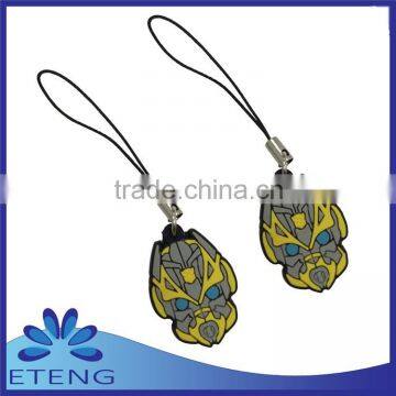 Promotion custom pvc rubber charm pendant keychain with mobile phone strap