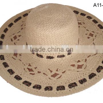 leopard print fabric lady elegant big beach hat with hole patten