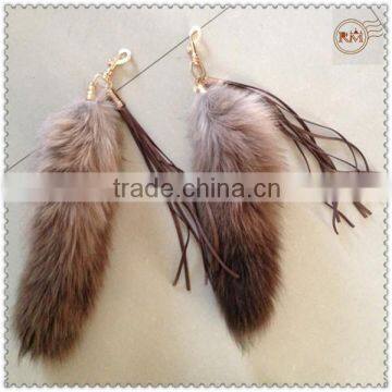 Dyed Color Genuine Fox Tail Keychains With Leather Tassels photo-5