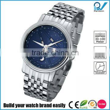 5 atm water proof stainless steel case watch with stainless steel band watch