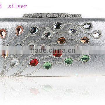 12033 silver popular ladies shiny bag, fashion women colorful crystal clutch bag