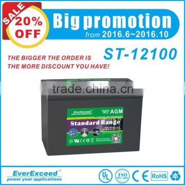 Promotion price EverExceed Standard Range VRLA rechargeable 12v 100ah agm battery / rechargeable battery with UL/CE/IEC