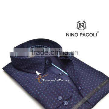 Stylish Men's Shirt From Turkey - Multi Color Patterned - Navy Blue Long Sleeve