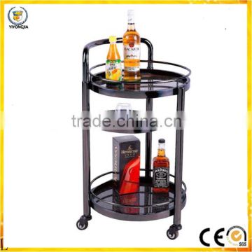 round Black car drinks two layer wine liquor stainless steel trolley service cat for restaurant or hotel