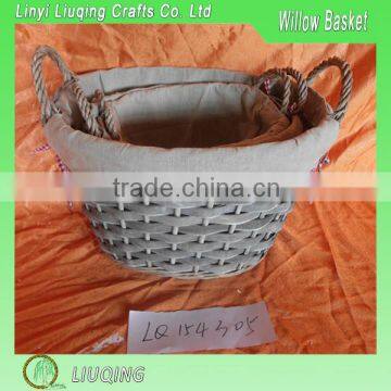 Cute Handmade Willow Storage Basket With Cloth Linner And Ear Handles