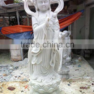 Guanyin Female Baby Buddha Statue White Marble Stone Hand Carving Sculpture For Pagoda, Cave, Temple No 41