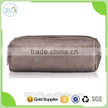 Promotional Double Zipper Dark Brown Makeup Pouch Mini PU Cosmetic Bag